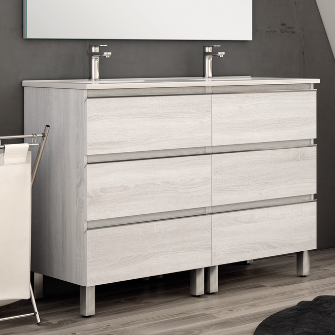 Meuble de salle de bain 120cm double vasque - 6 tiroirs - sans miroir - PALMA