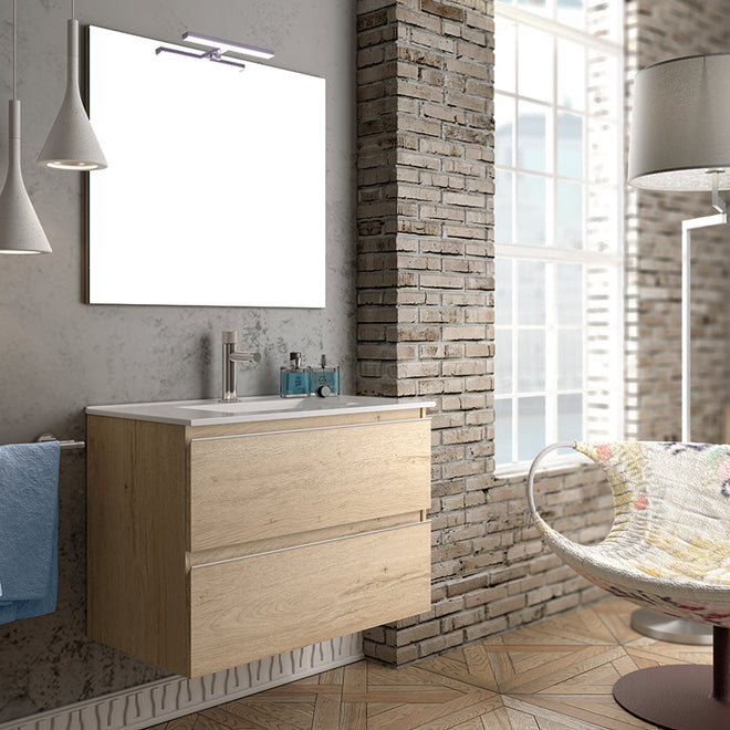 Meuble de salle de bain 100cm simple vasque - 2 tiroirs - BALEA