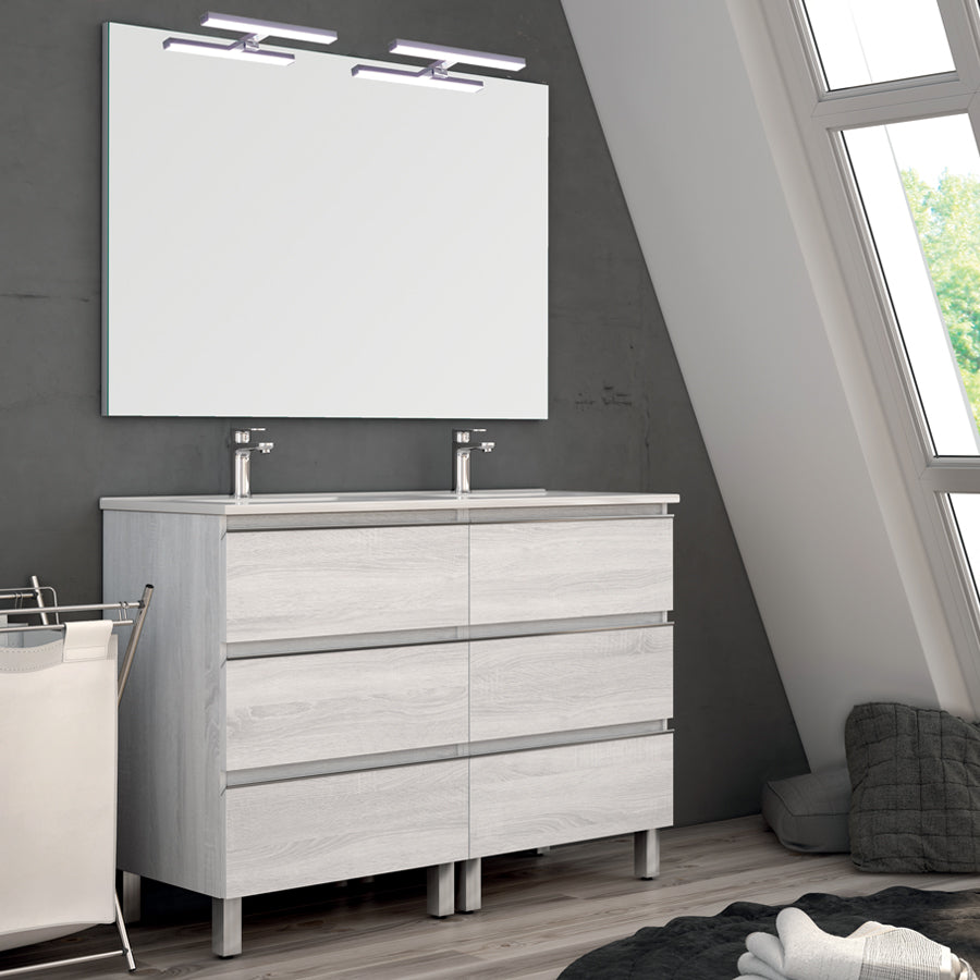 Meuble de salle de bain 120cm double vasque - 6 tiroirs - PALMA