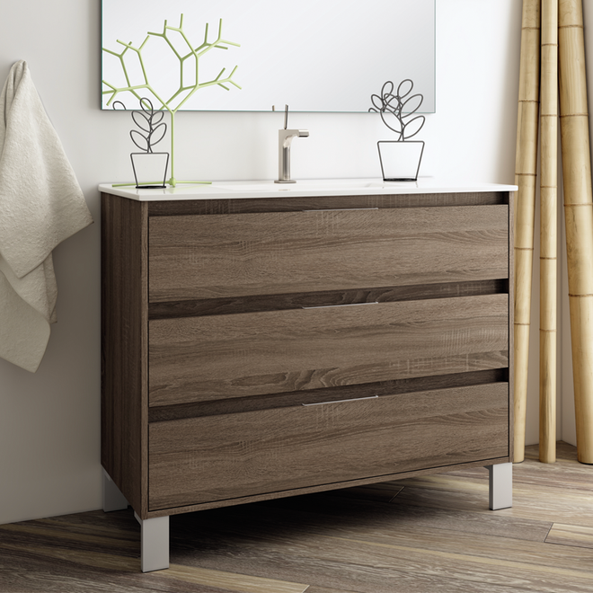 Meuble de salle de bain 80cm simple vasque - 3 tiroirs - sans miroir - TIRIS 3C