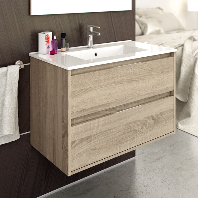 Meuble de salle de bain 80cm simple vasque - 2 tiroirs - sans miroir - IRIS