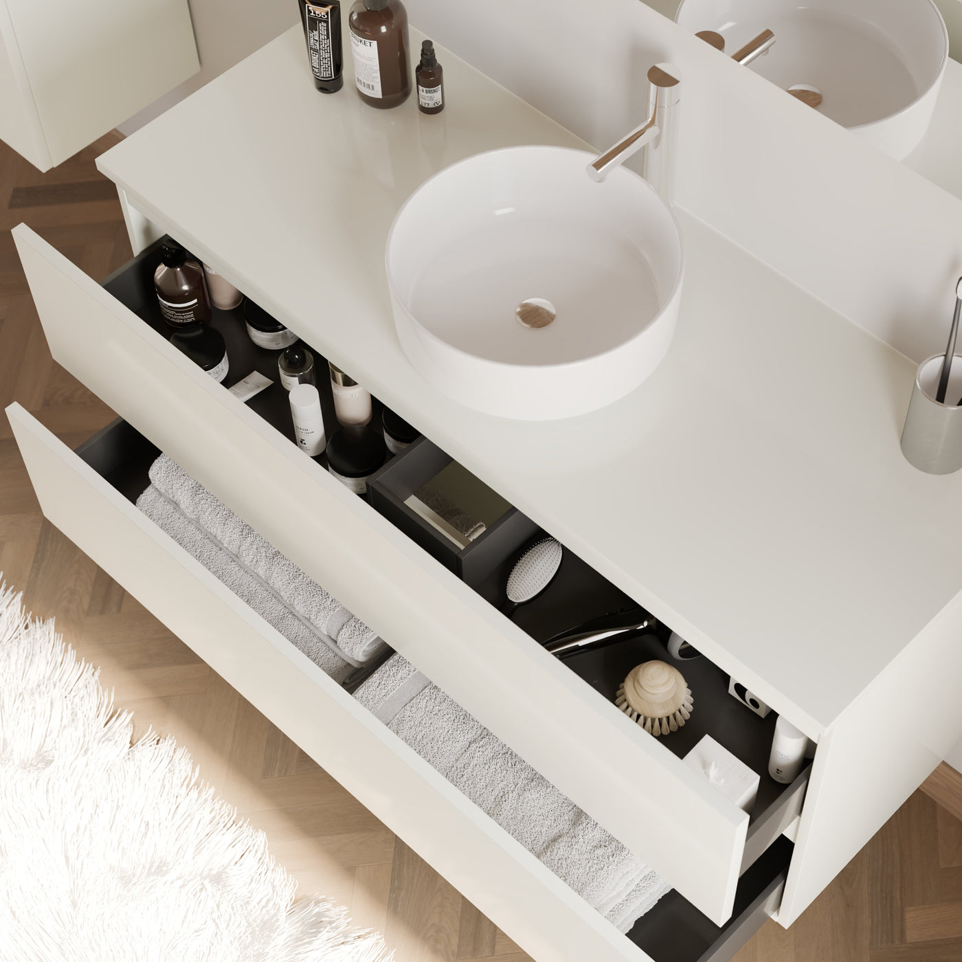 Meuble de salle de bain IDA 120 cm vasque ares blanc vue de dessus 