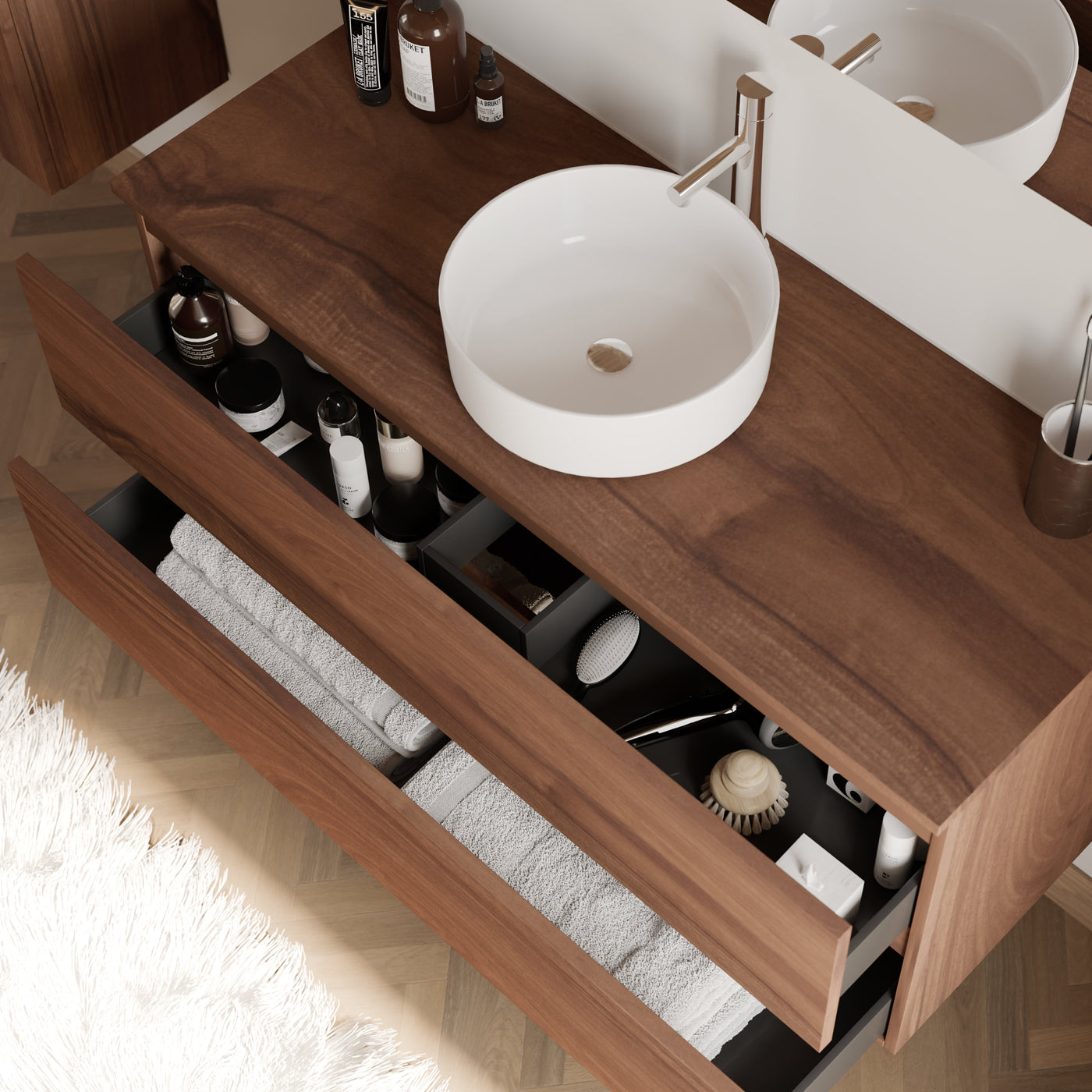 Meuble de salle de bain IDA 120 cm vasque ares nogal vue de dessus 