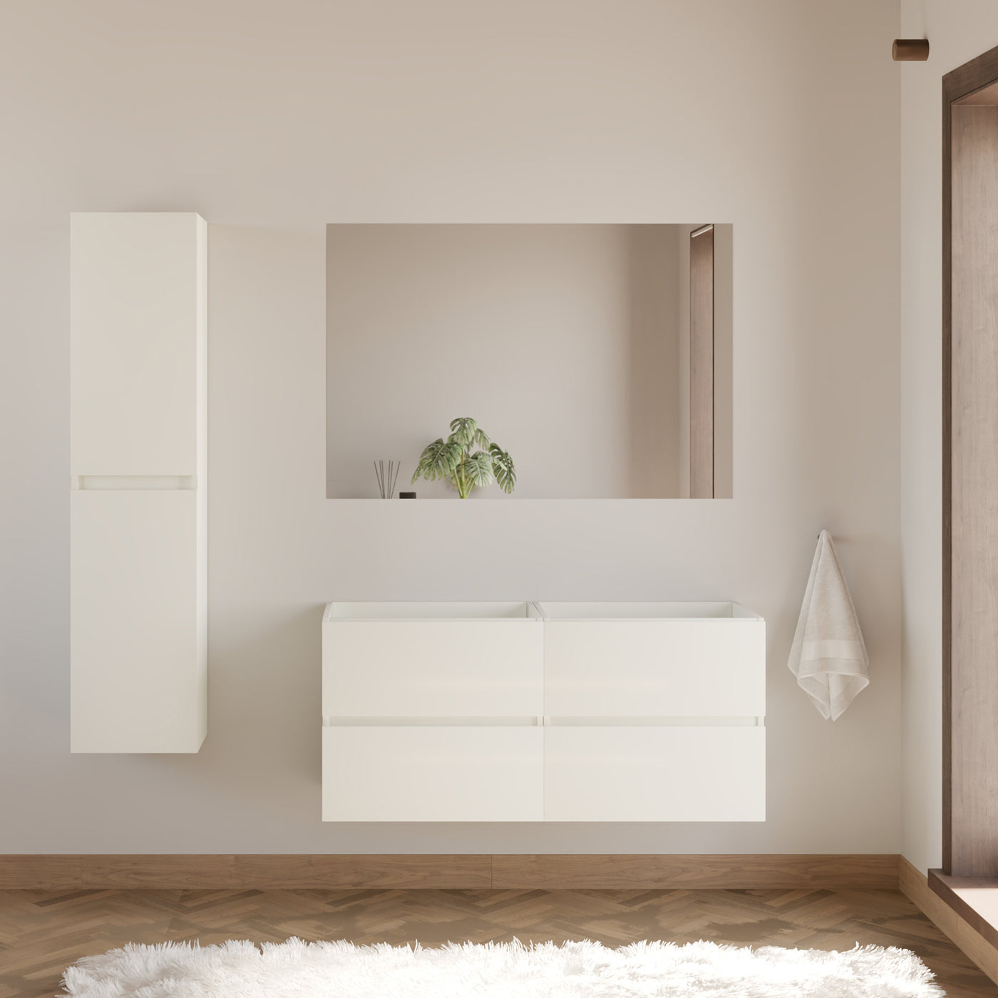 Meuble sous vasque seul, 4 tiroirs, 140cm, pour double vasque - IDA