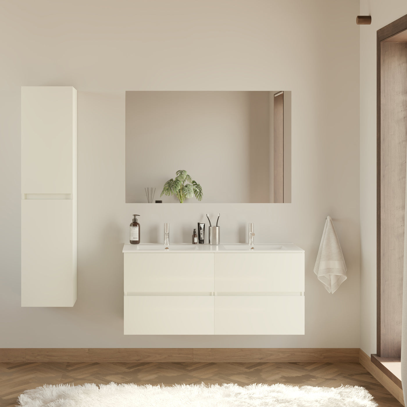 Meuble de salle de bain 140cm double vasque - 4 tiroirs - IDA