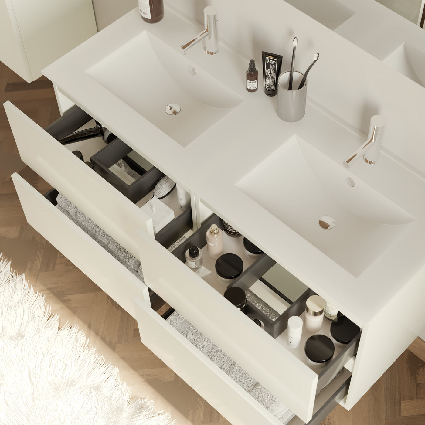 Meuble de salle de bain 140cm double vasque - 4 tiroirs - IDA
