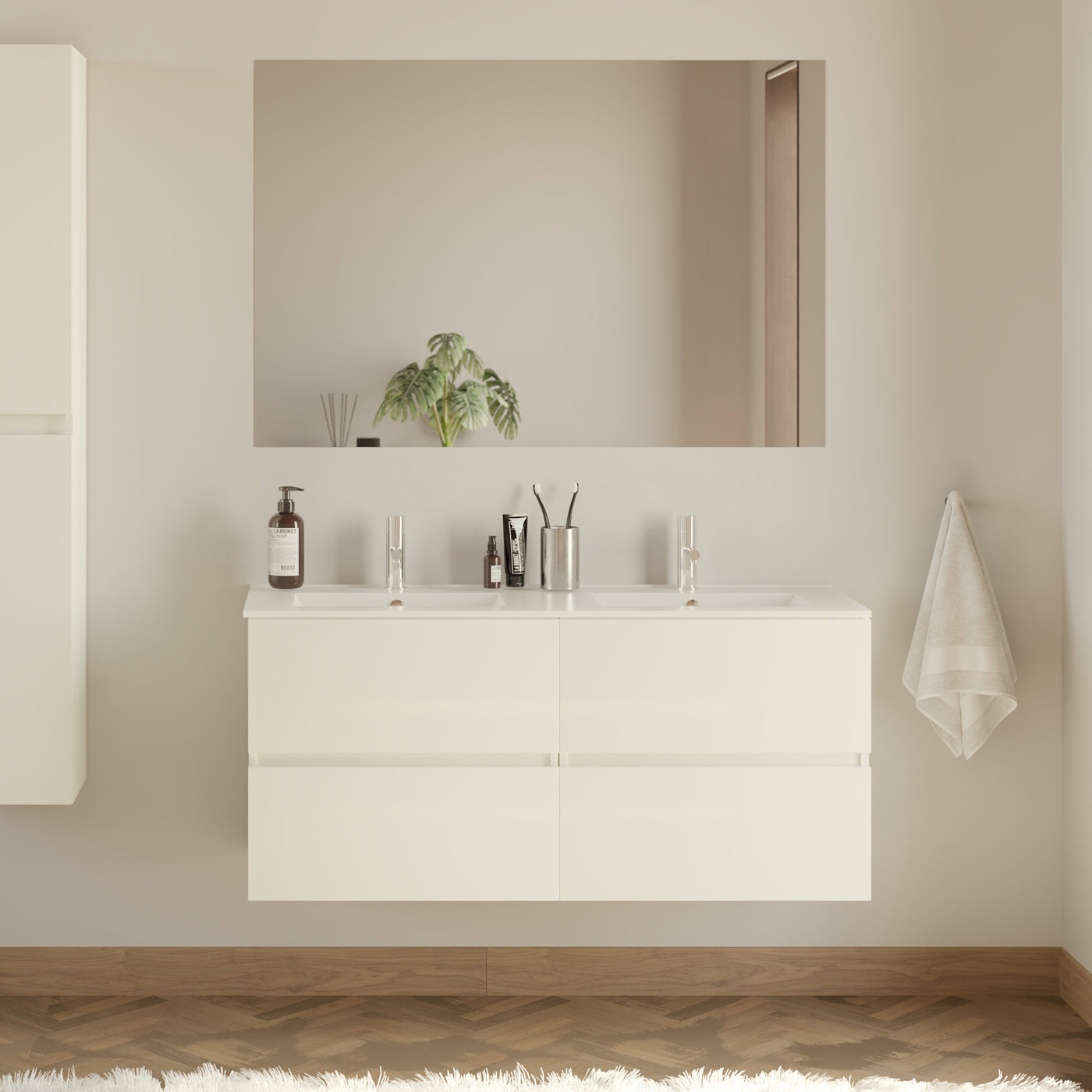 Meuble de salle de bain 140cm double vasque - 4 tiroirs - IDA