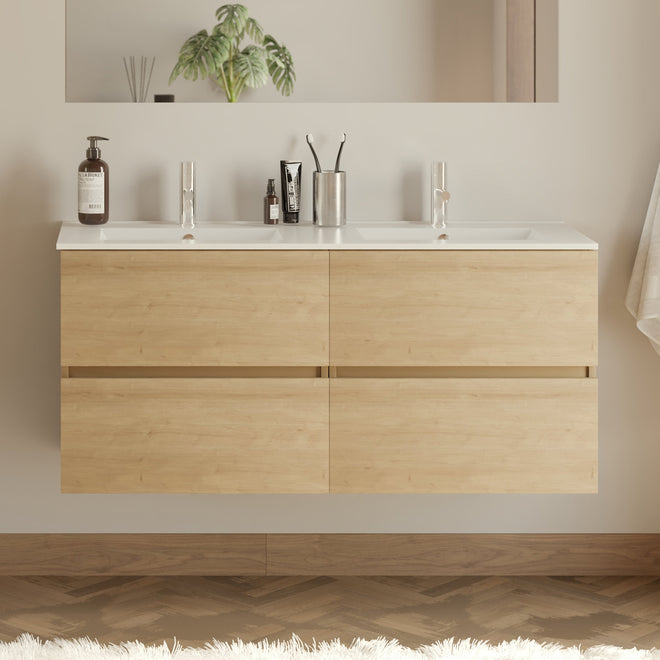 Meuble de salle de bain 140cm double vasque - 4 tiroirs - sans miroir - IDA