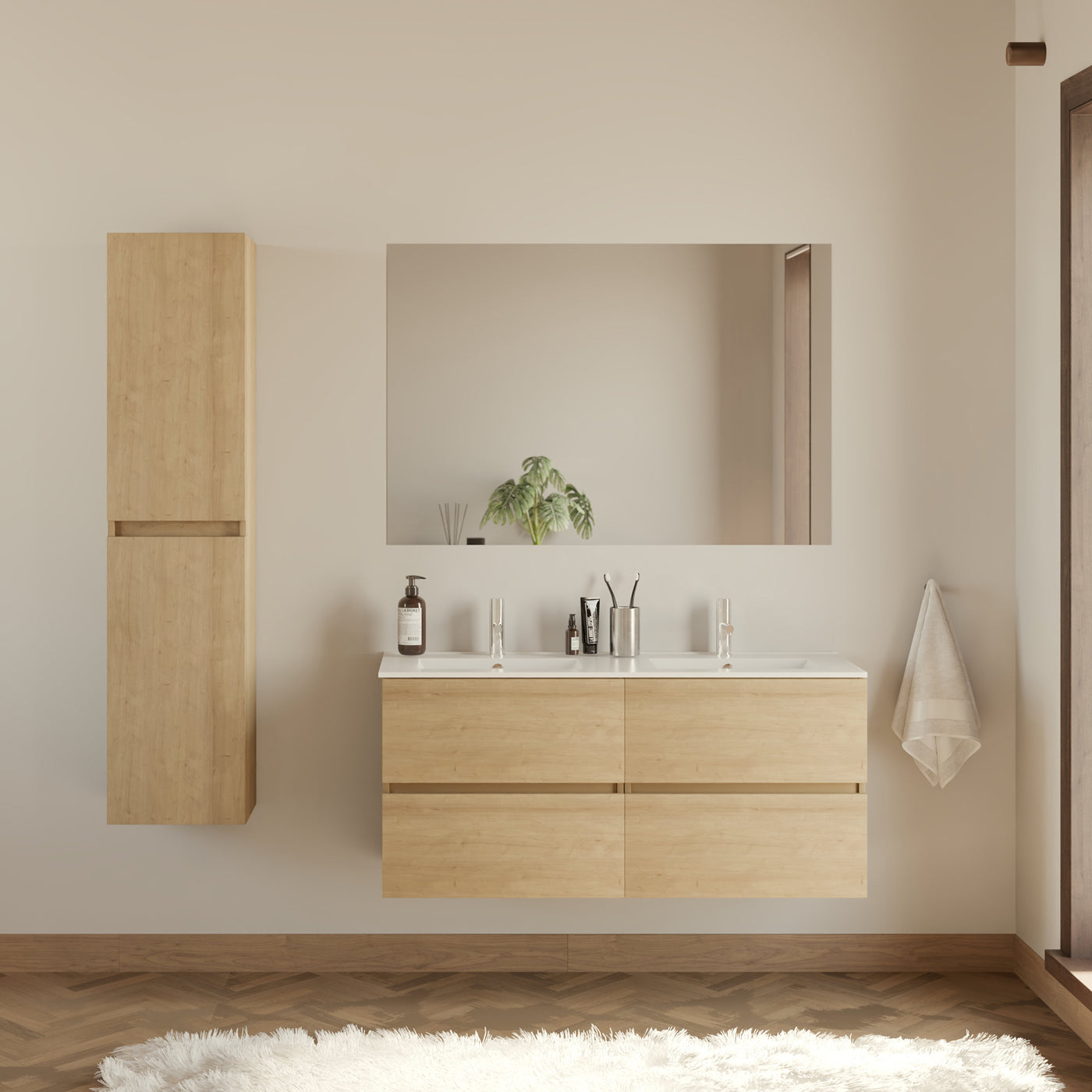 Meuble de salle de bain 140cm double vasque - 4 tiroirs - IDA
