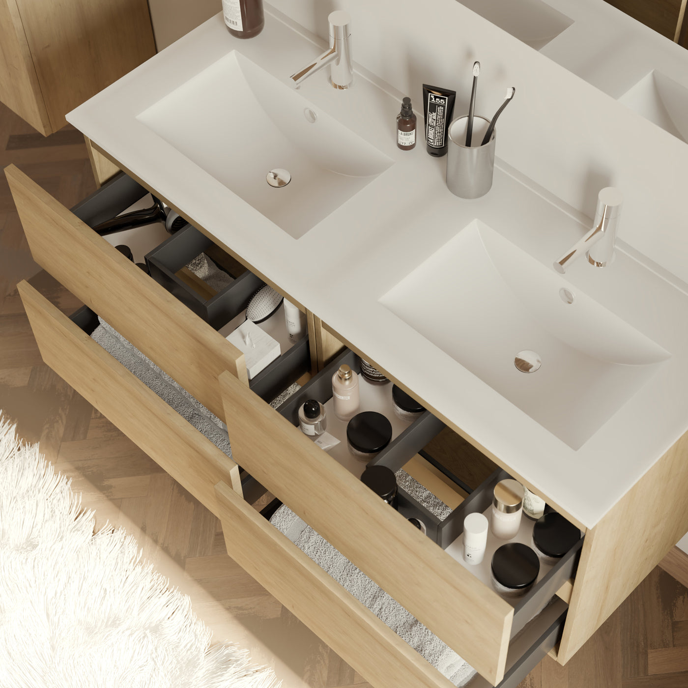 Meuble de salle de bain 140cm double vasque - 4 tiroirs - IDA