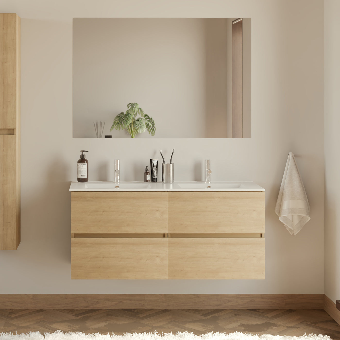 Meuble de salle de bain 140cm double vasque - 4 tiroirs - IDA