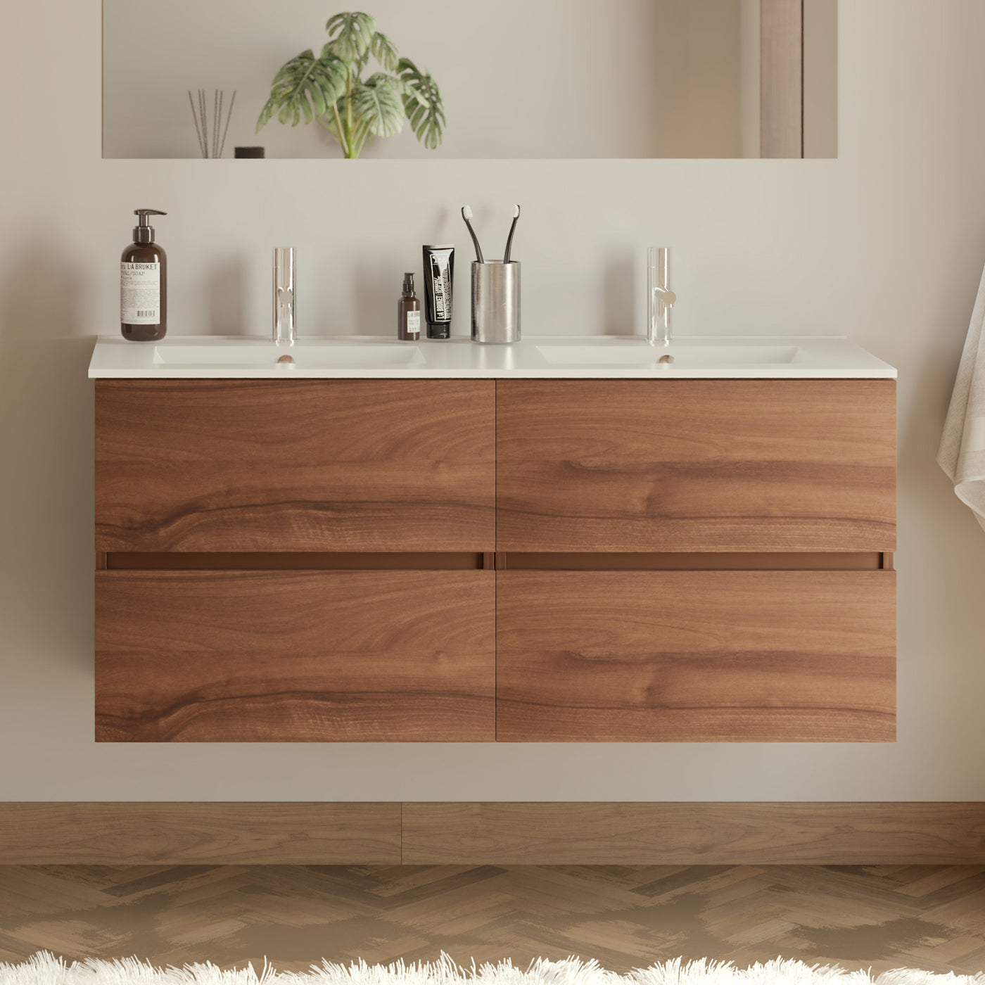 Meuble de salle de bain 140cm double vasque - 4 tiroirs - IDA