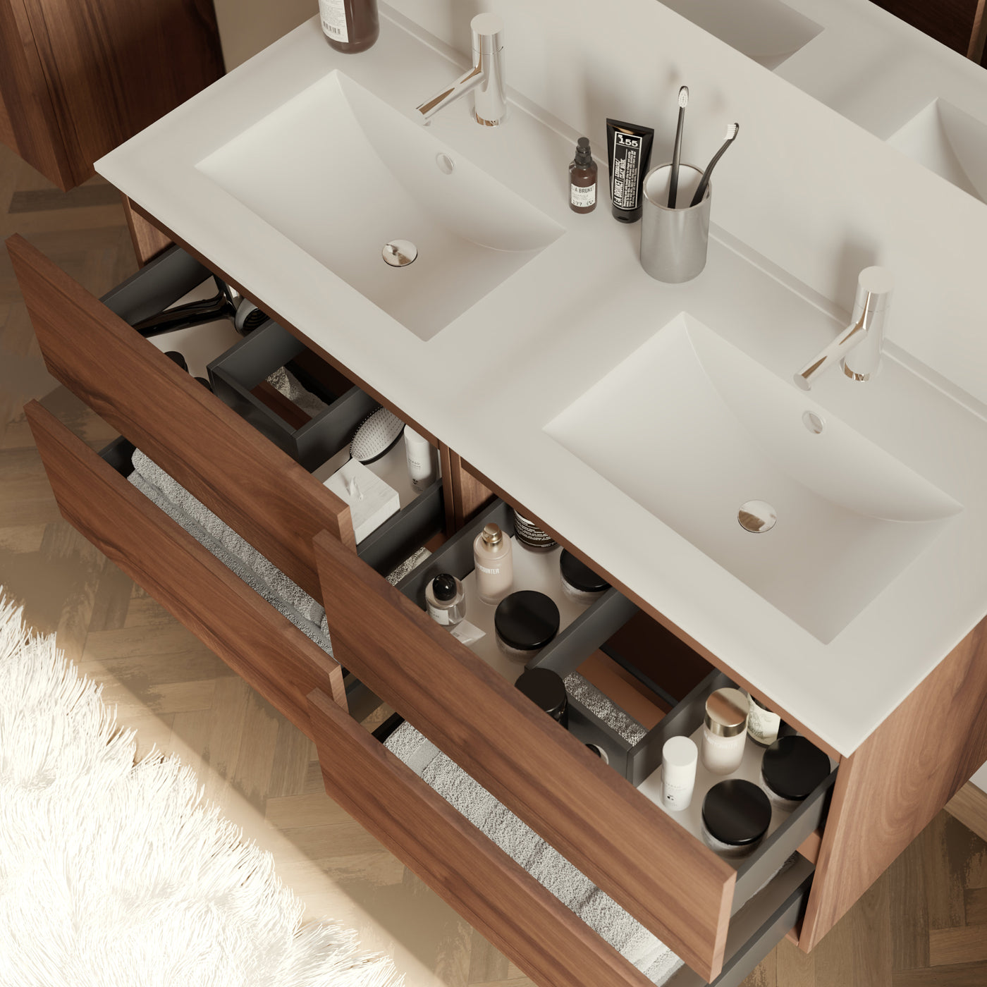 Meuble de salle de bain 140cm double vasque - 4 tiroirs - IDA