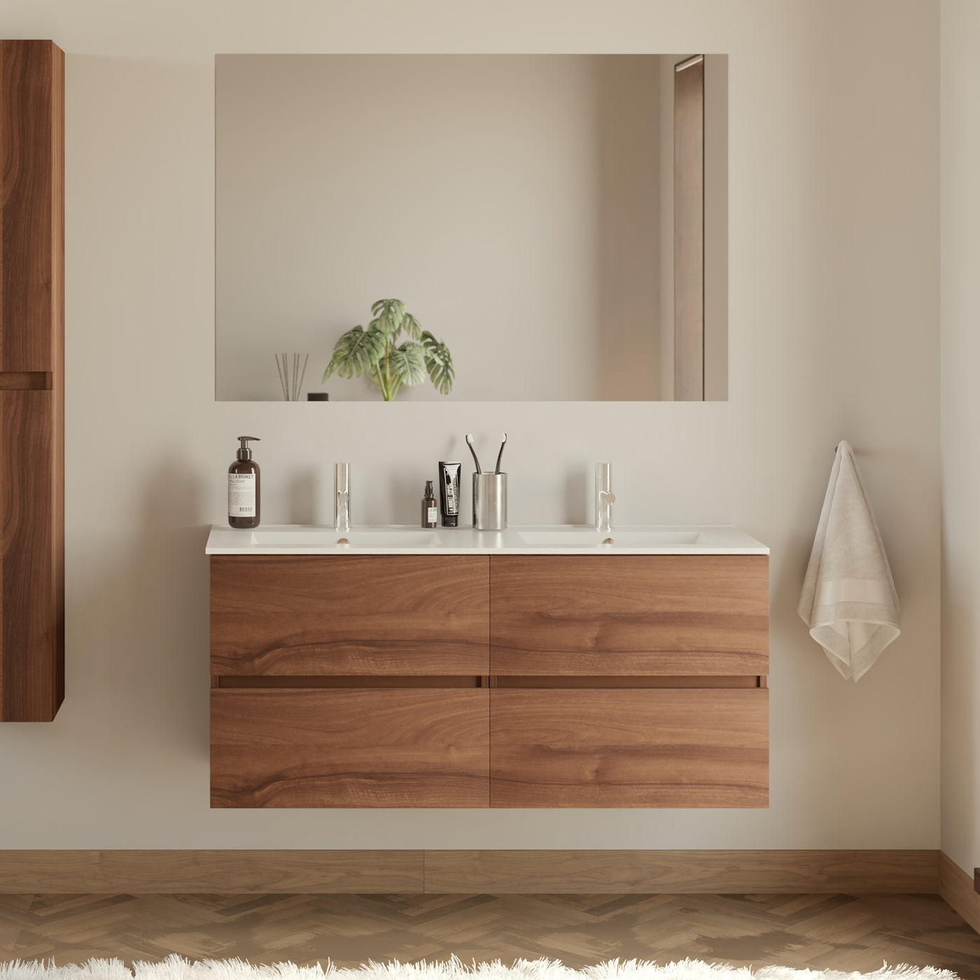 Meuble de salle de bain 140cm double vasque - 4 tiroirs - IDA