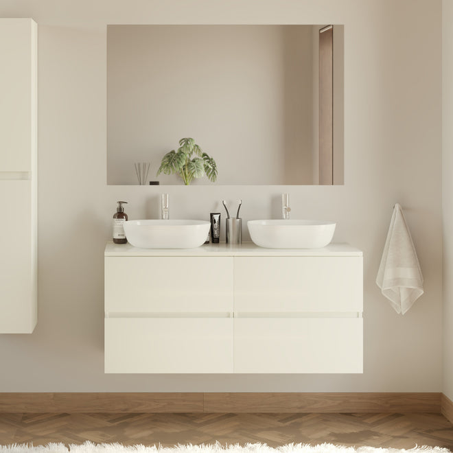 Meuble de salle de bain 120cm avec plateau et 2 vasques à poser arrondies - 4 tiroirs - IDA