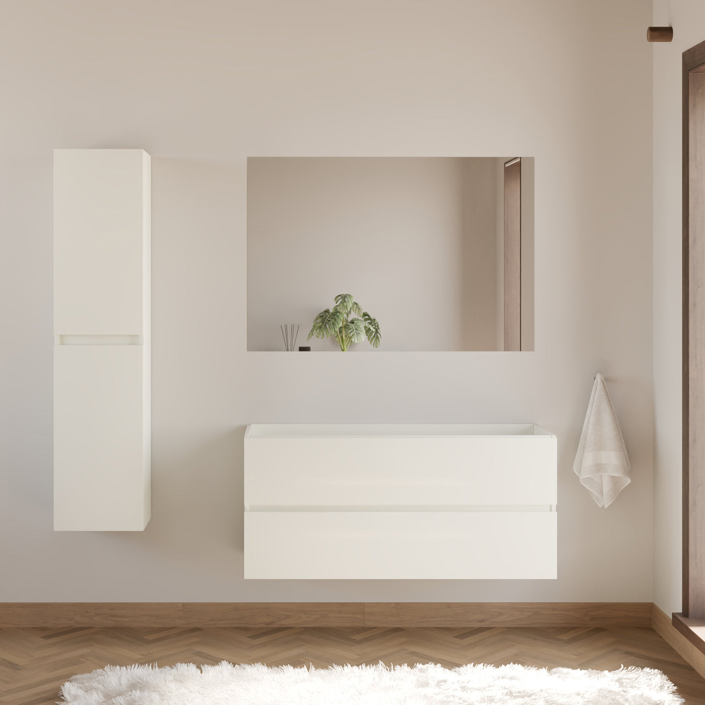 Meuble de salle de bain IDA 120 cm meuble seul blanc scene