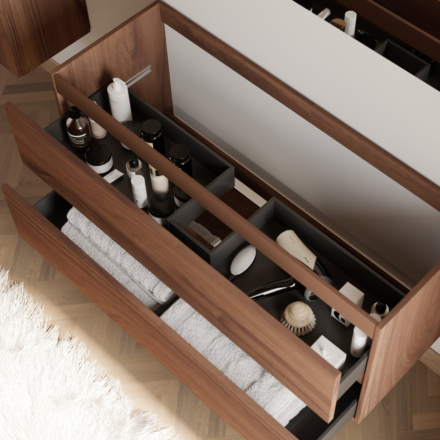 Meuble de salle de bain IDA 120 cm meuble seul nogal vue de dessus