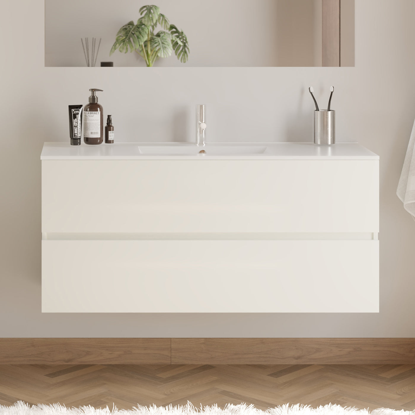 Meuble de salle de bain IDA 120 cm plan vasque blanc sans miroir
