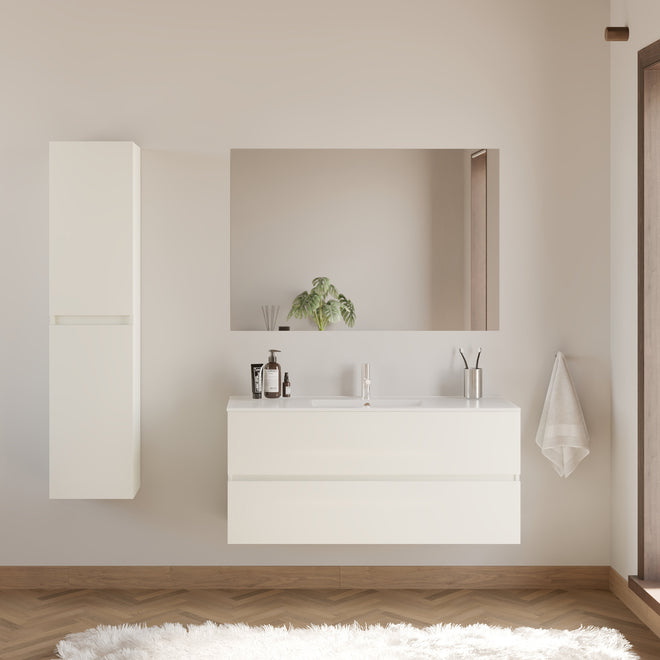 Meuble de salle de bain IDA 120 cm plan vasque blanc scene