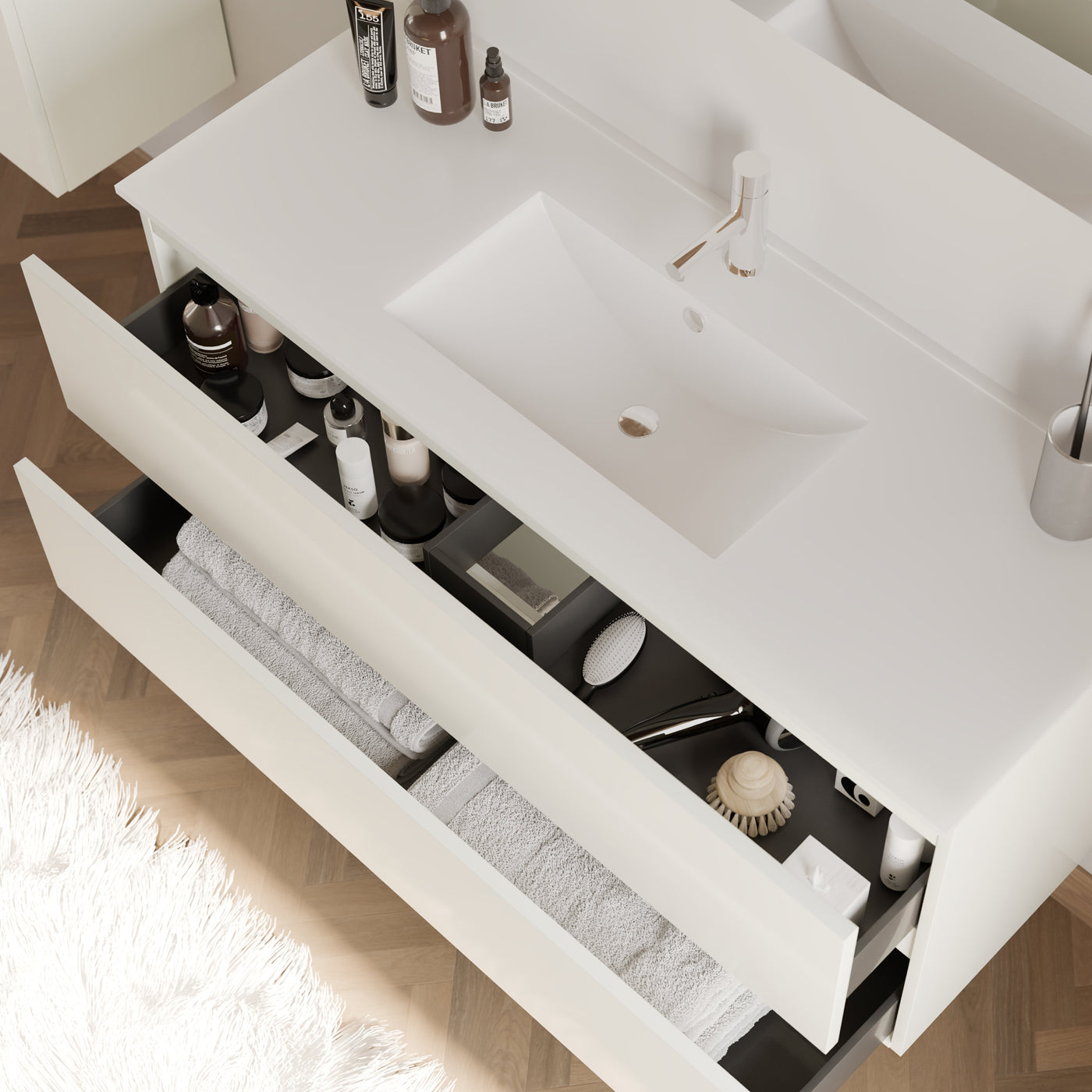 Meuble de salle de bain IDA 120 cm plan vasque blanc vue de dessus