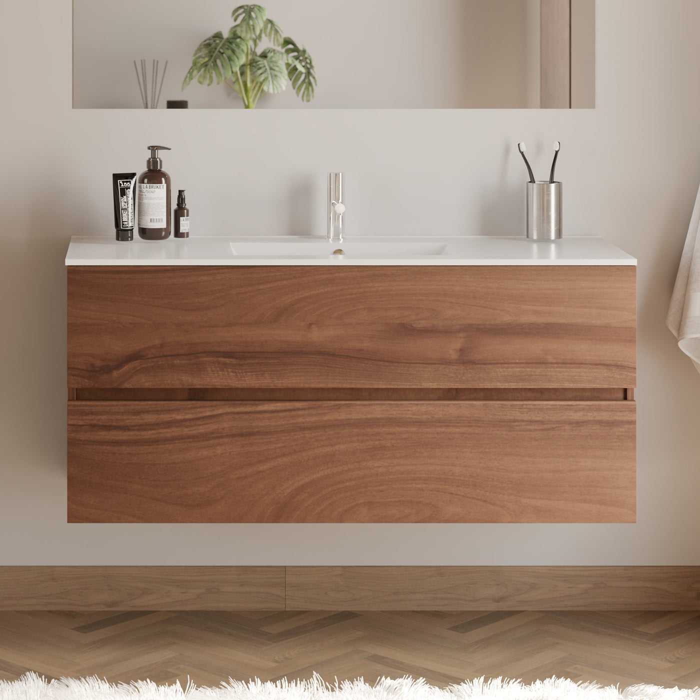 Meuble de salle de bain IDA 120 cm plan vasque nogal sans miroir