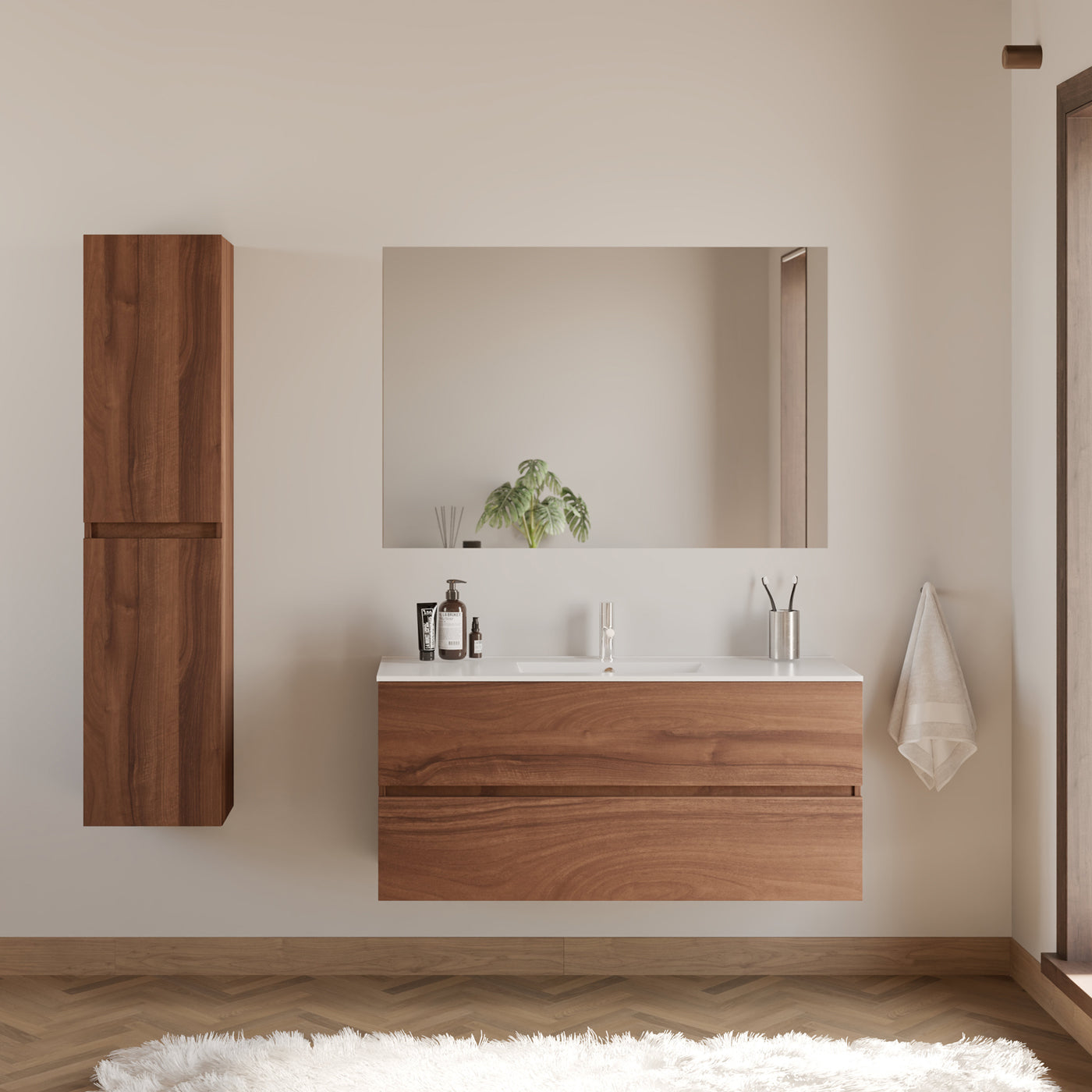 Meuble de salle de bain IDA 120 cm plan vasque nogal scene