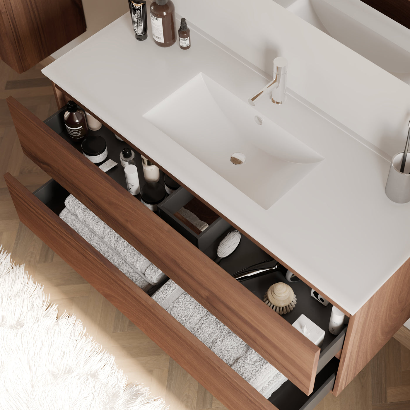 Meuble de salle de bain IDA 120 cm plan vasque nogal vue de dessus
