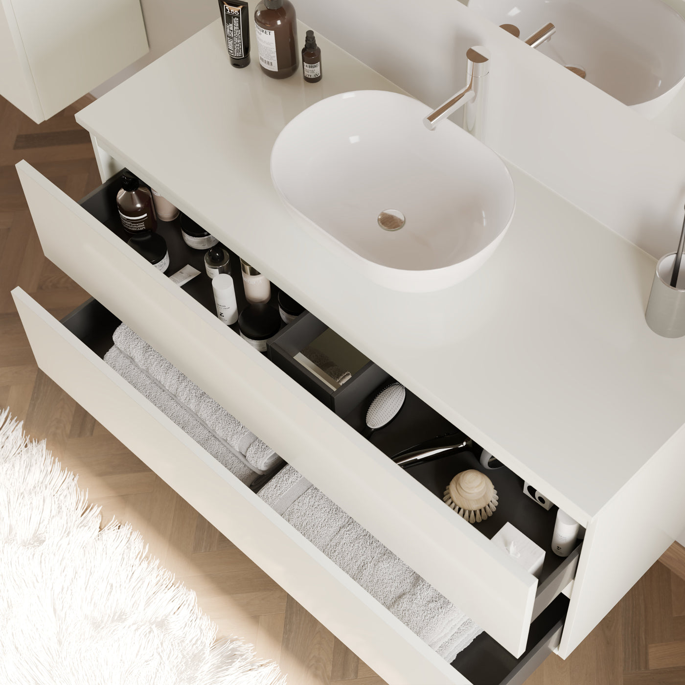 Meuble de salle de bain IDA 120 cm zeus blanc vue de dessus 