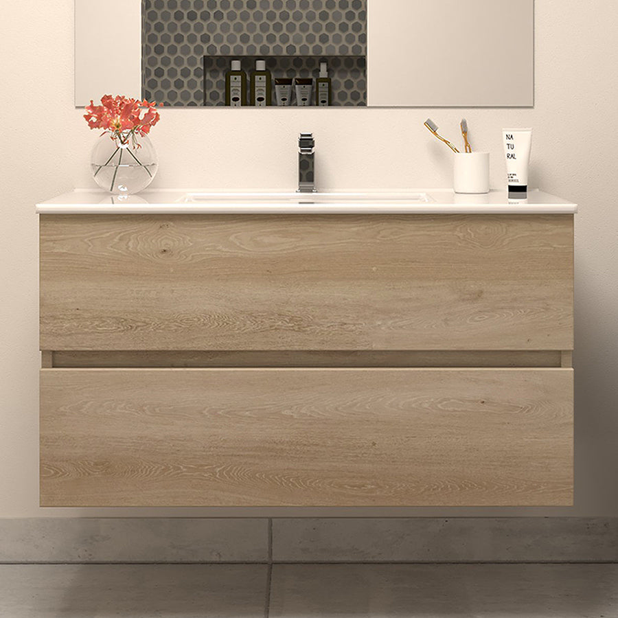 Meuble de salle de bain 90cm simple vasque - 2 tiroirs - IDA