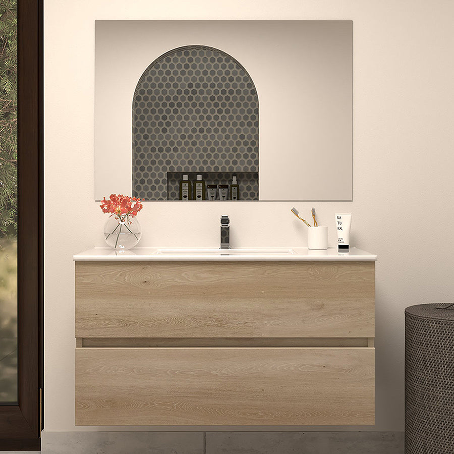 Meuble de salle de bain 90cm simple vasque - 2 tiroirs - IDA