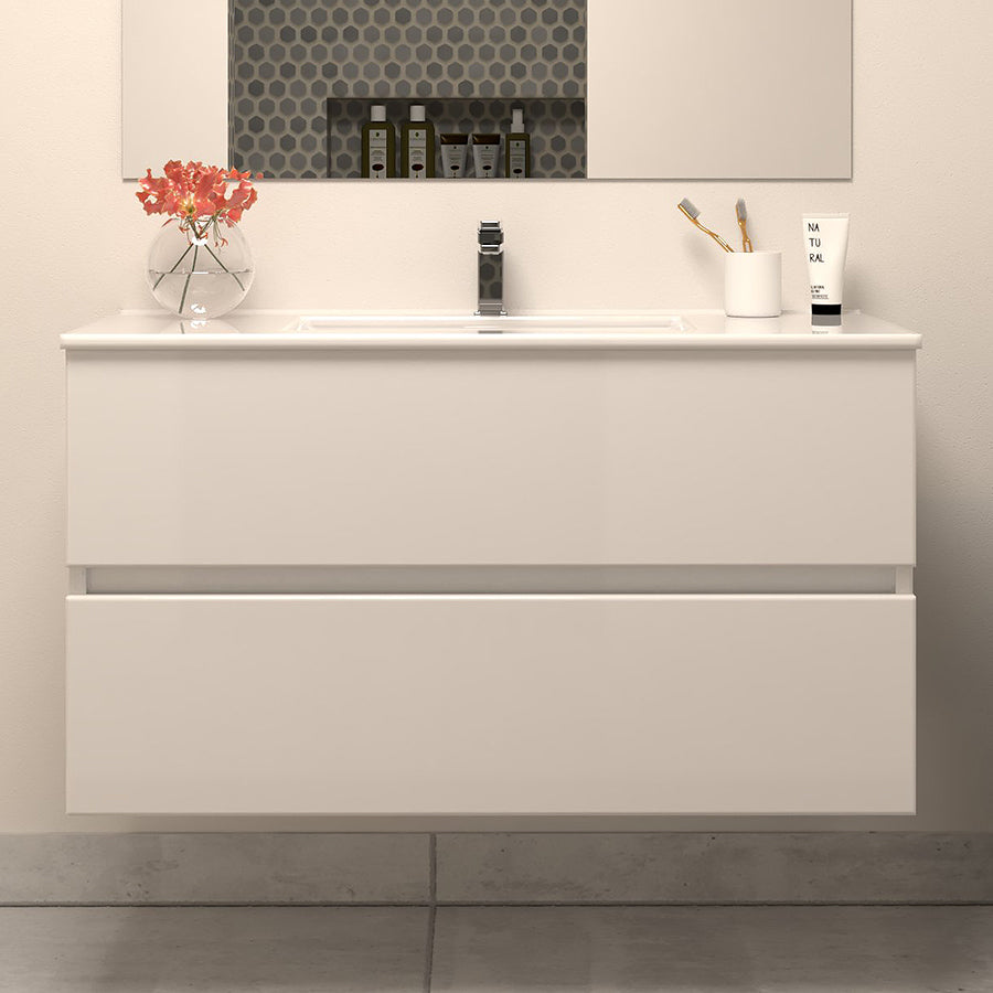 Meuble de salle de bain 90cm simple vasque - 2 tiroirs - IDA
