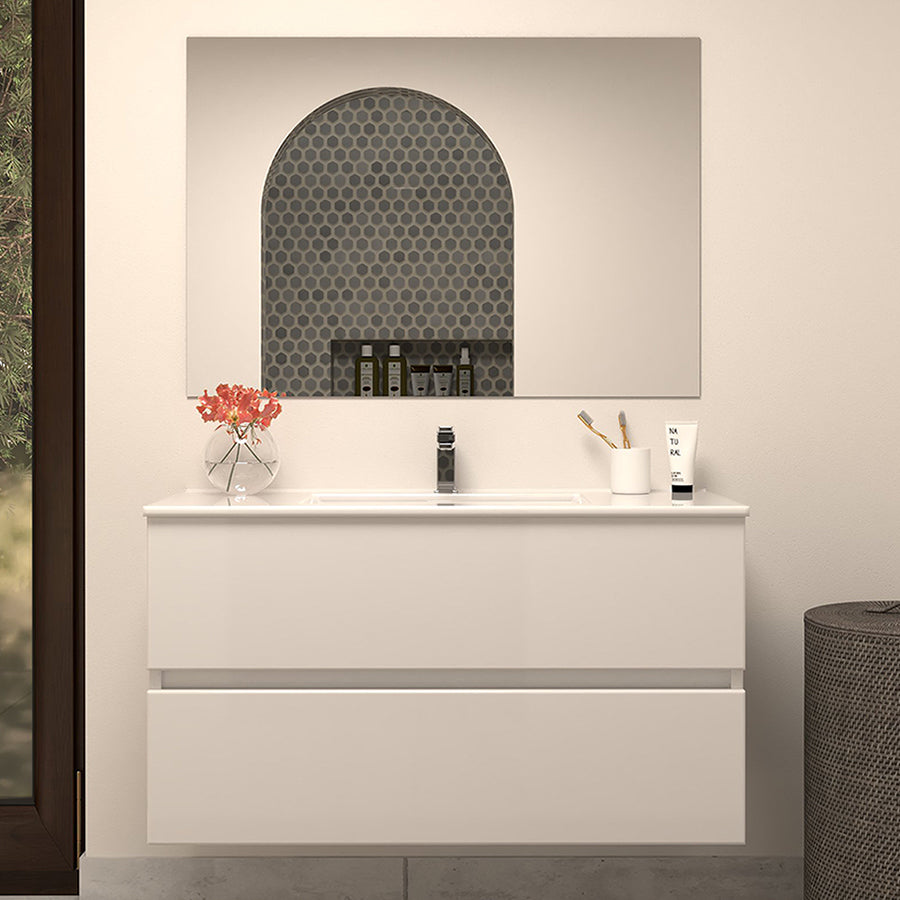 Meuble de salle de bain 90cm simple vasque - 2 tiroirs - IDA