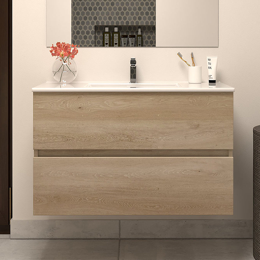 Meuble de salle de bain 80cm simple vasque - 2 tiroirs - sans miroir - IDA
