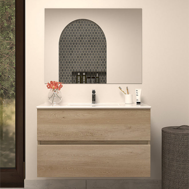 Meuble de salle de bain 80cm simple vasque - 2 tiroirs - IDA