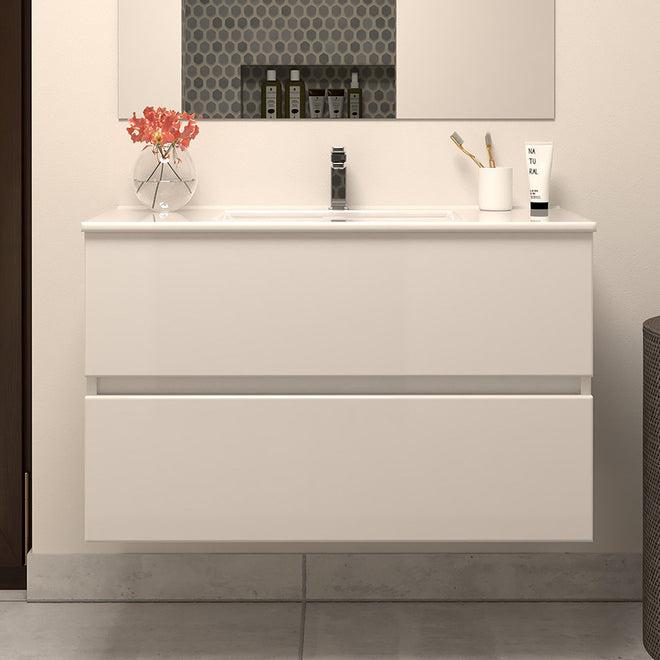 Meuble de salle de bain 80cm simple vasque - 2 tiroirs - sans miroir - IDA