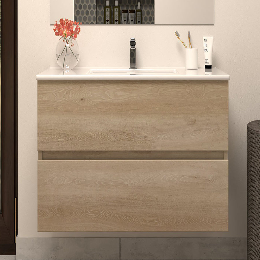 Meuble de salle de bain 60cm simple vasque - 2 tiroirs - sans miroir - IDA