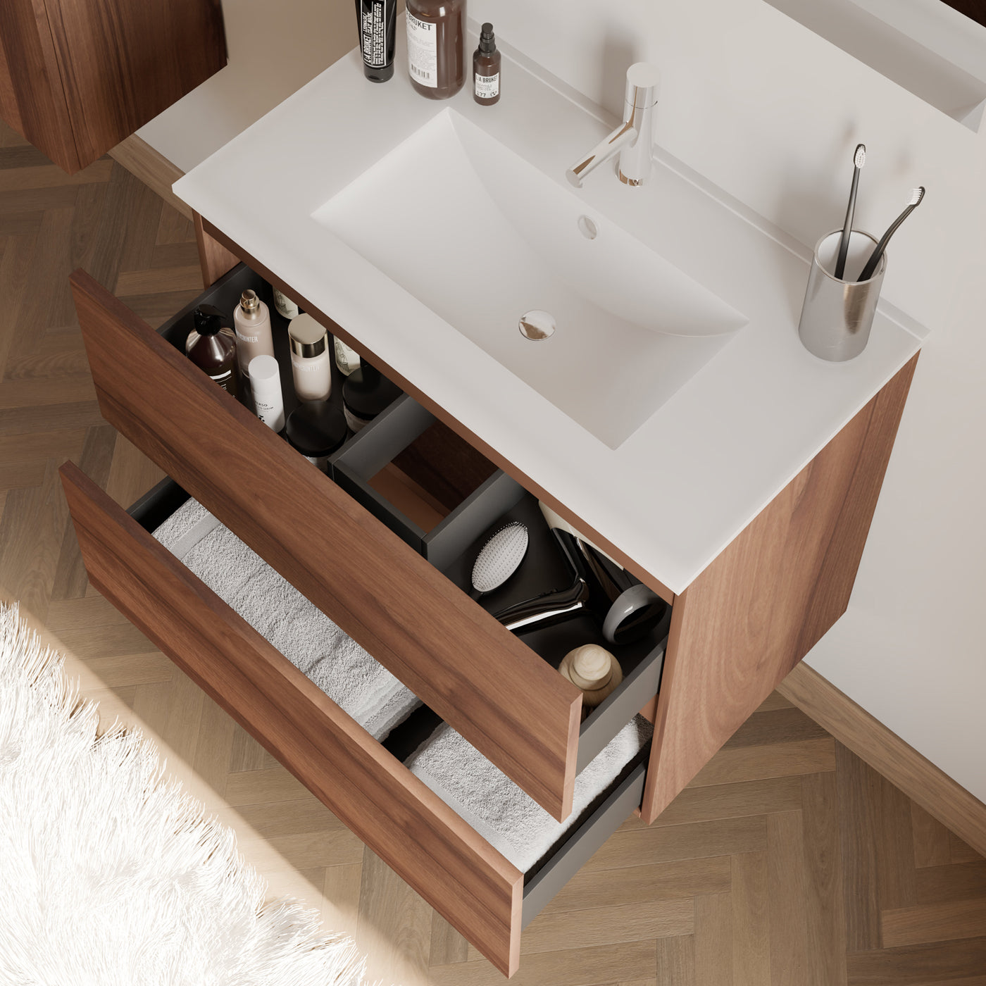 Meuble de salle de bain 60cm simple vasque - 2 tiroirs - IDA