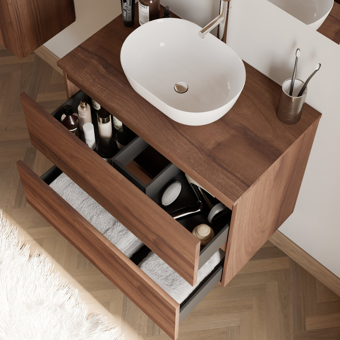 Meuble de salle de bain IDA 60 cm nogal zeus vue de dessus