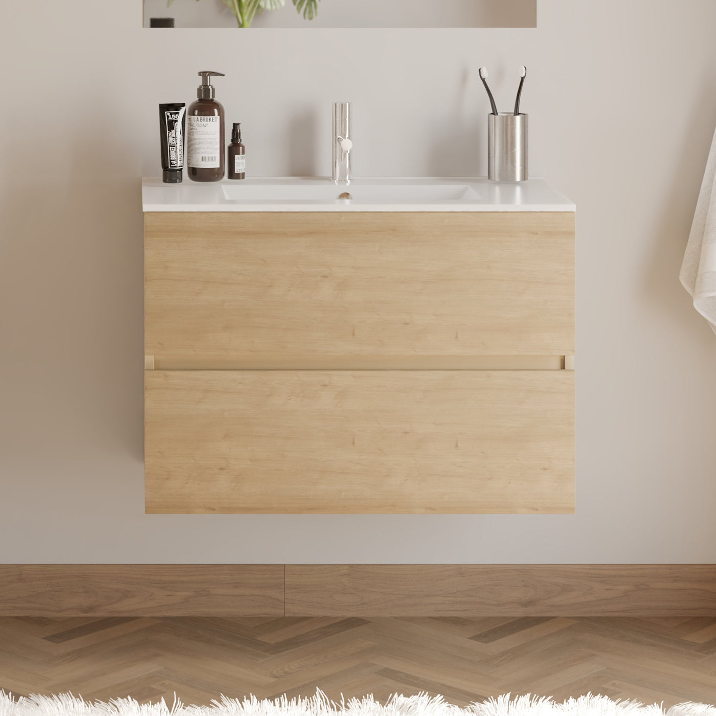 Meuble de salle de bain 60cm simple vasque - 2 tiroirs - IDA