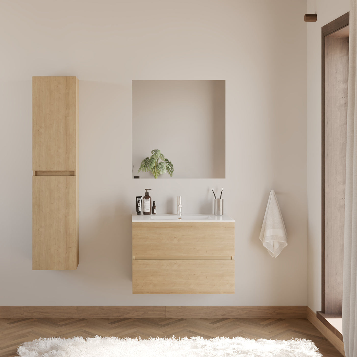 Meuble de salle de bain 60cm simple vasque - 2 tiroirs - IDA