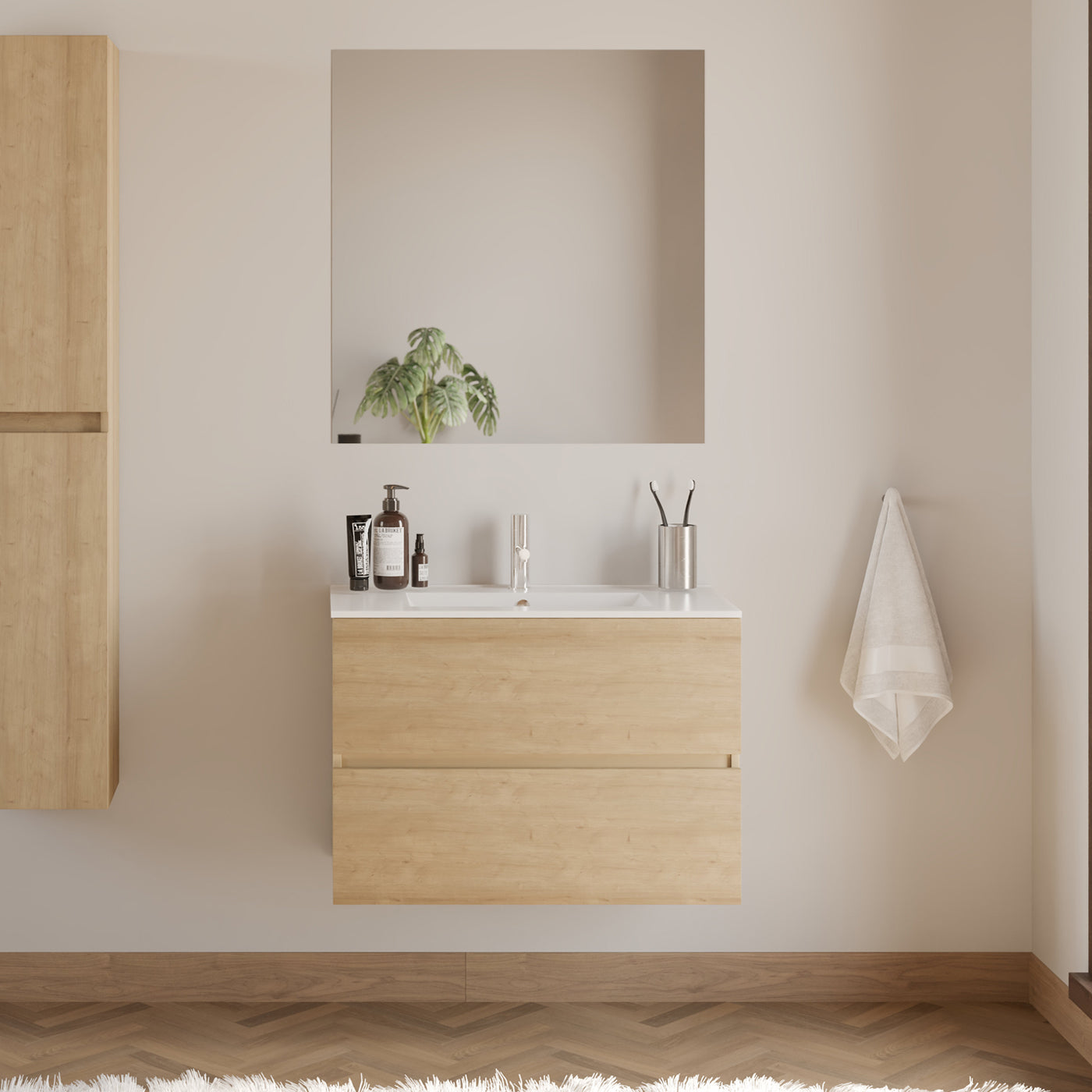 Meuble de salle de bain 60cm simple vasque - 2 tiroirs - IDA