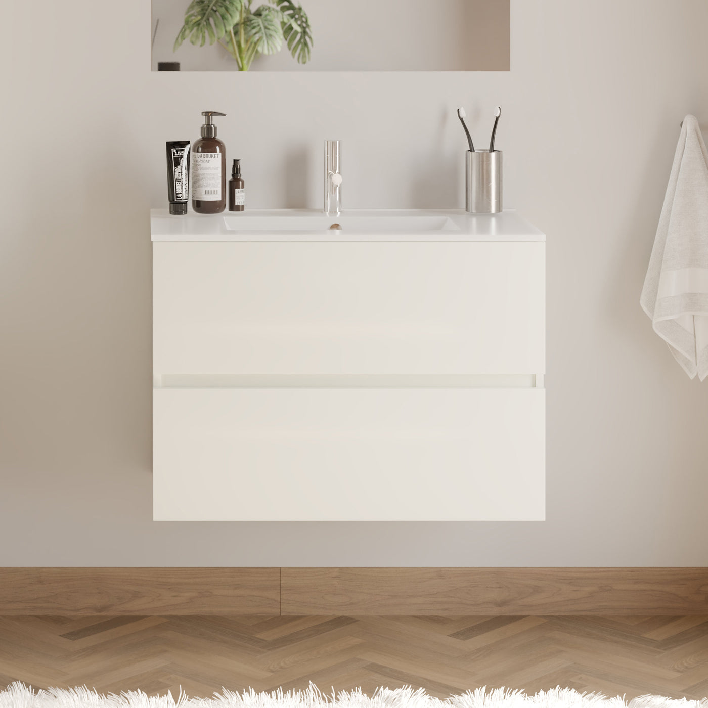 Meuble de salle de bain 60cm simple vasque - 2 tiroirs - IDA