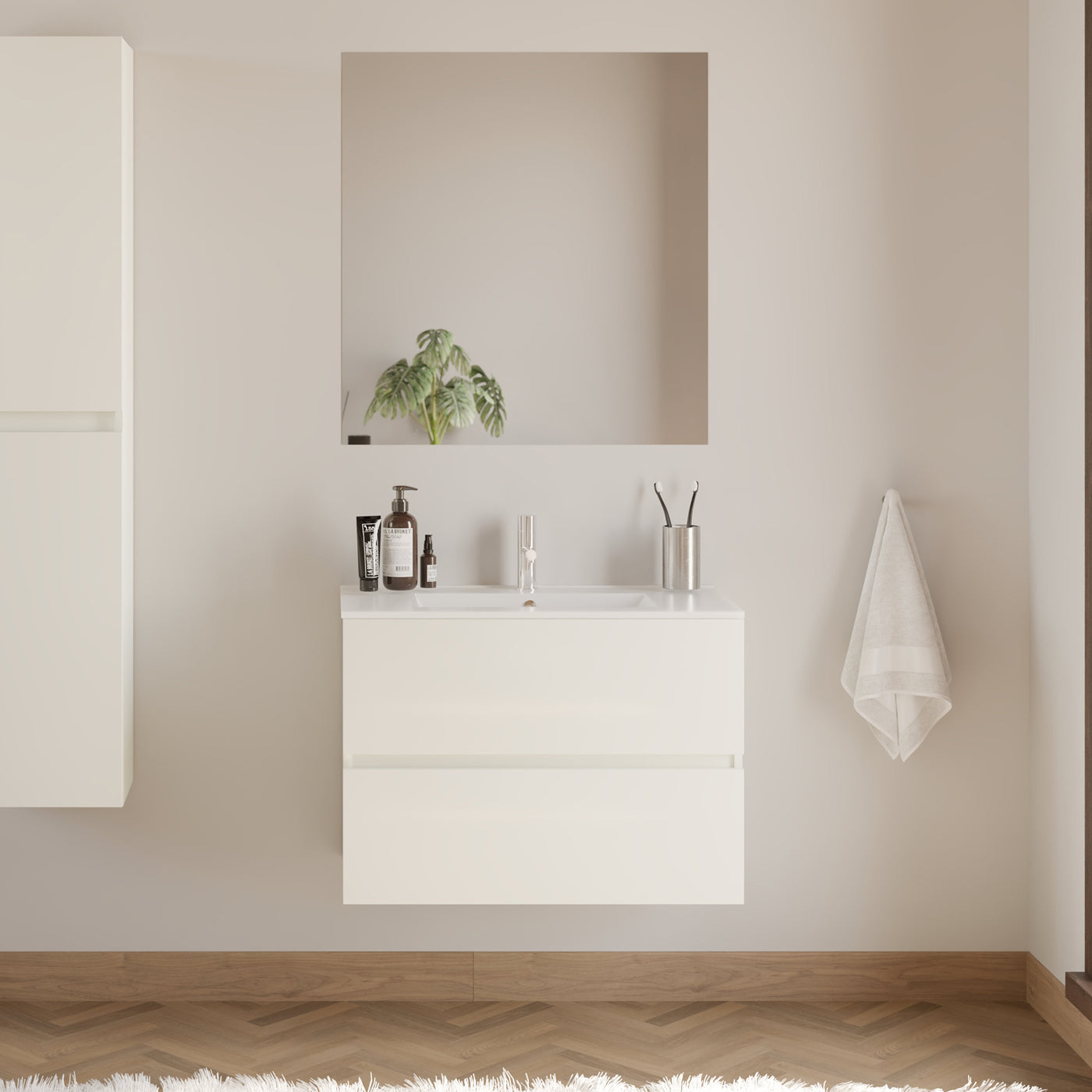 Meuble de salle de bain 60cm simple vasque - 2 tiroirs - IDA