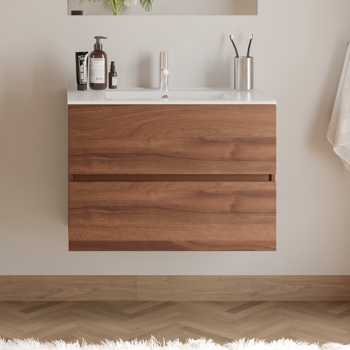 Meuble de salle de bain 60cm simple vasque - 2 tiroirs - IDA