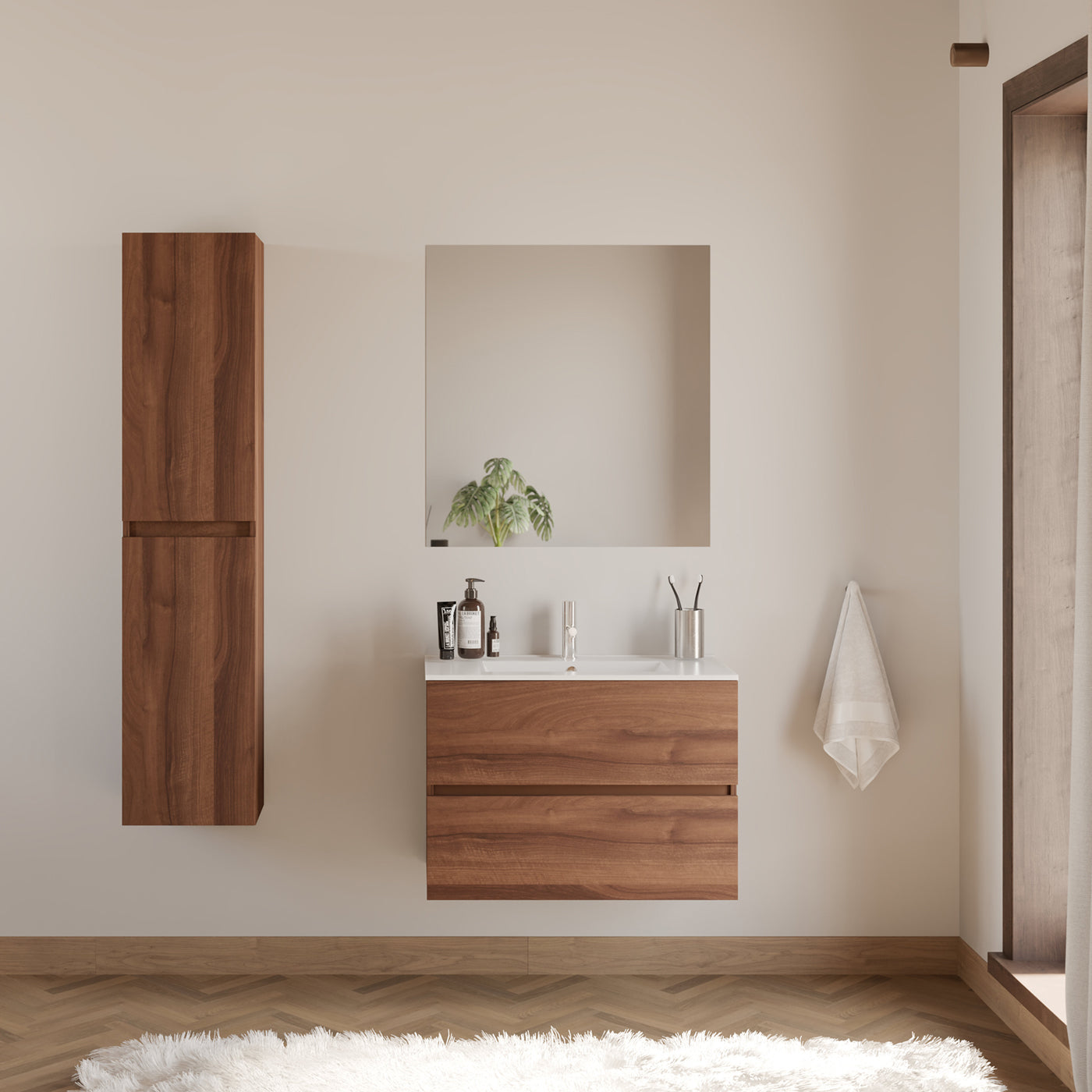 Meuble de salle de bain 60cm simple vasque - 2 tiroirs - IDA