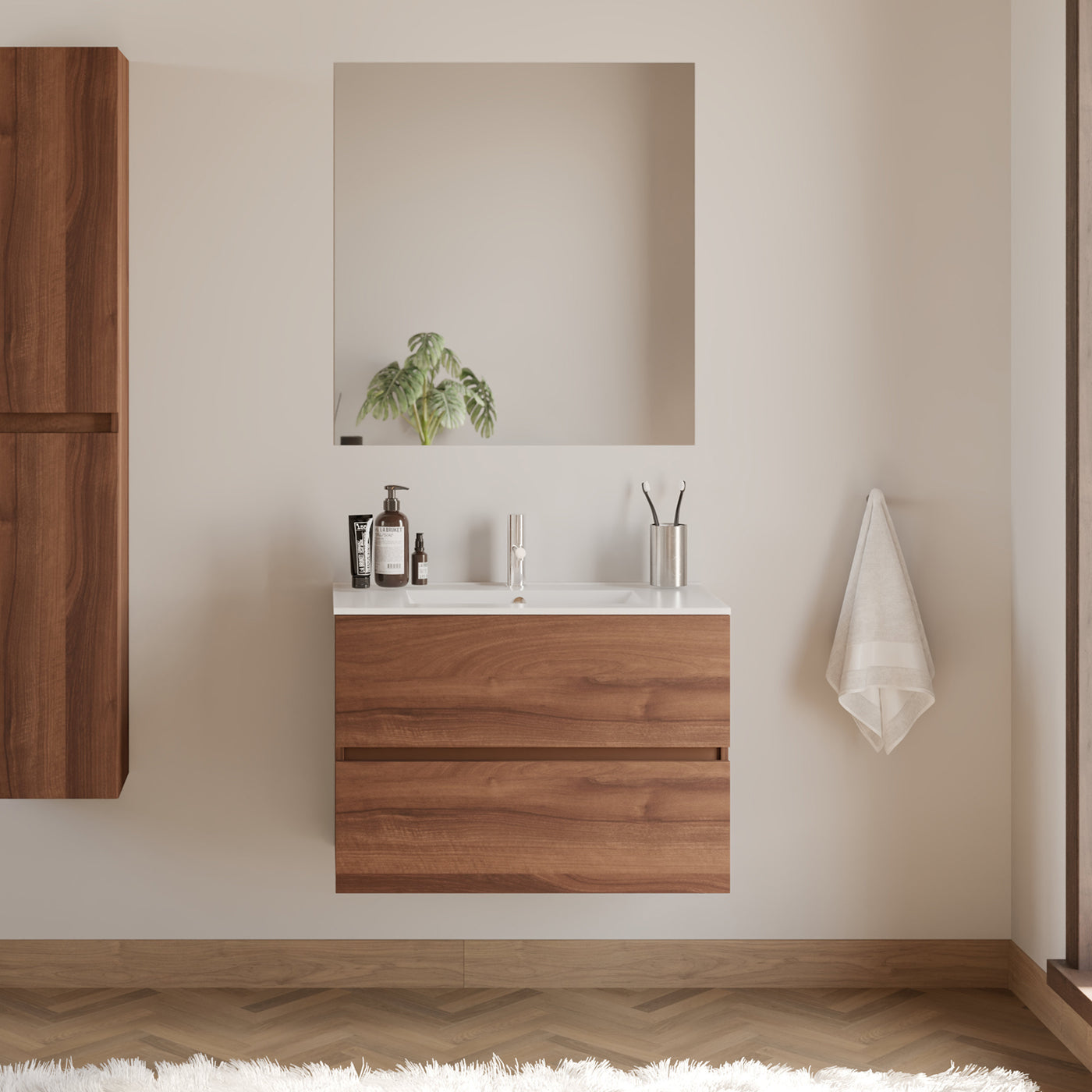 Meuble de salle de bain 60cm simple vasque - 2 tiroirs - IDA