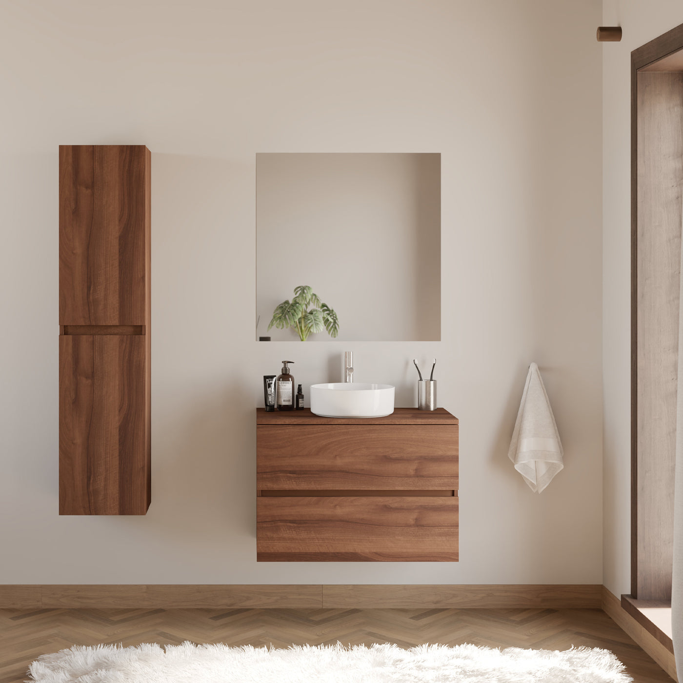 Meuble de salle de bain IDA 70 80 cm vasque ares nogal scene