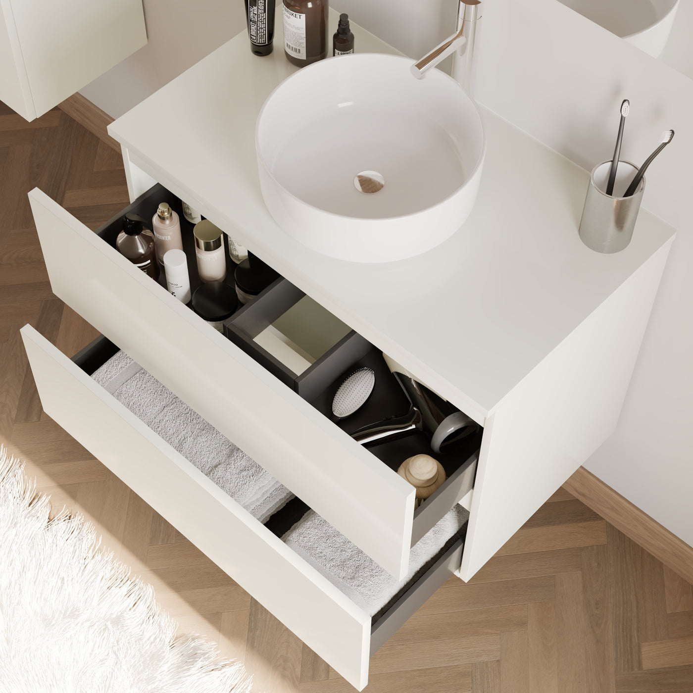 Meuble de salle de bain IDA 70 80 cm blanc vasque ares vue de dessus