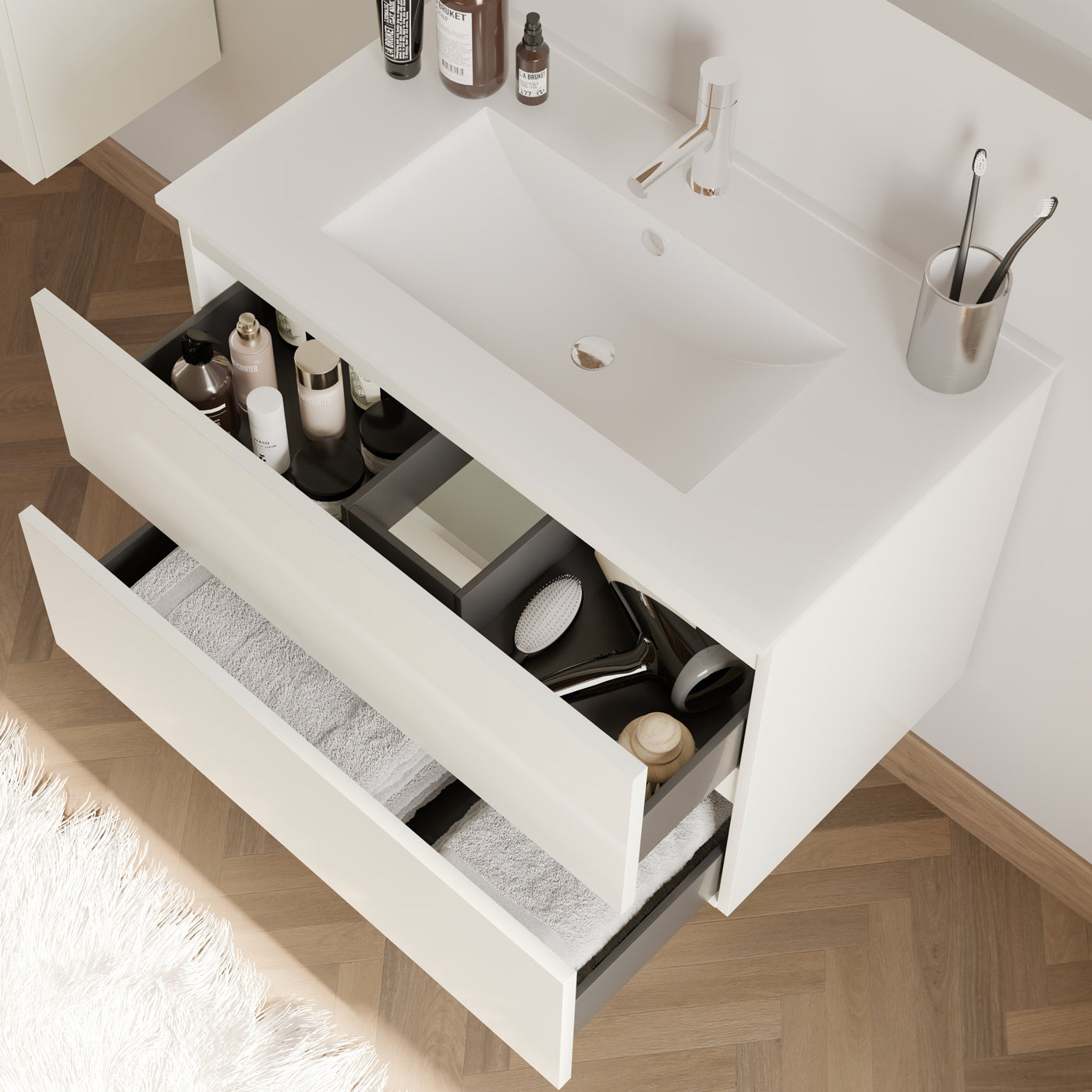 Meuble de salle de bain IDA 70 80 cm blanc plan vasque vue de dessus