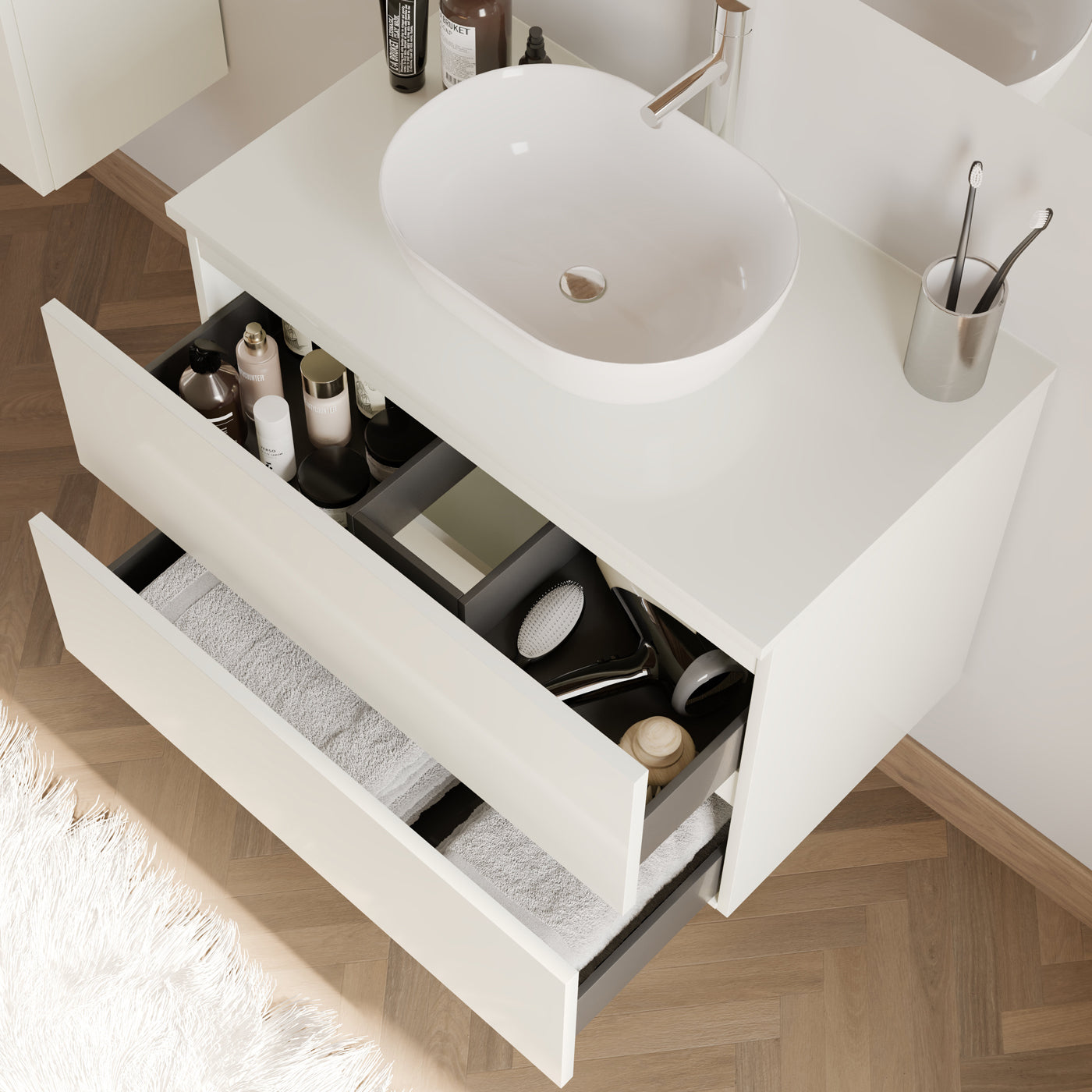 Meuble de salle de bain IDA 70 80 cm blanc vasque zeus vue de dessus